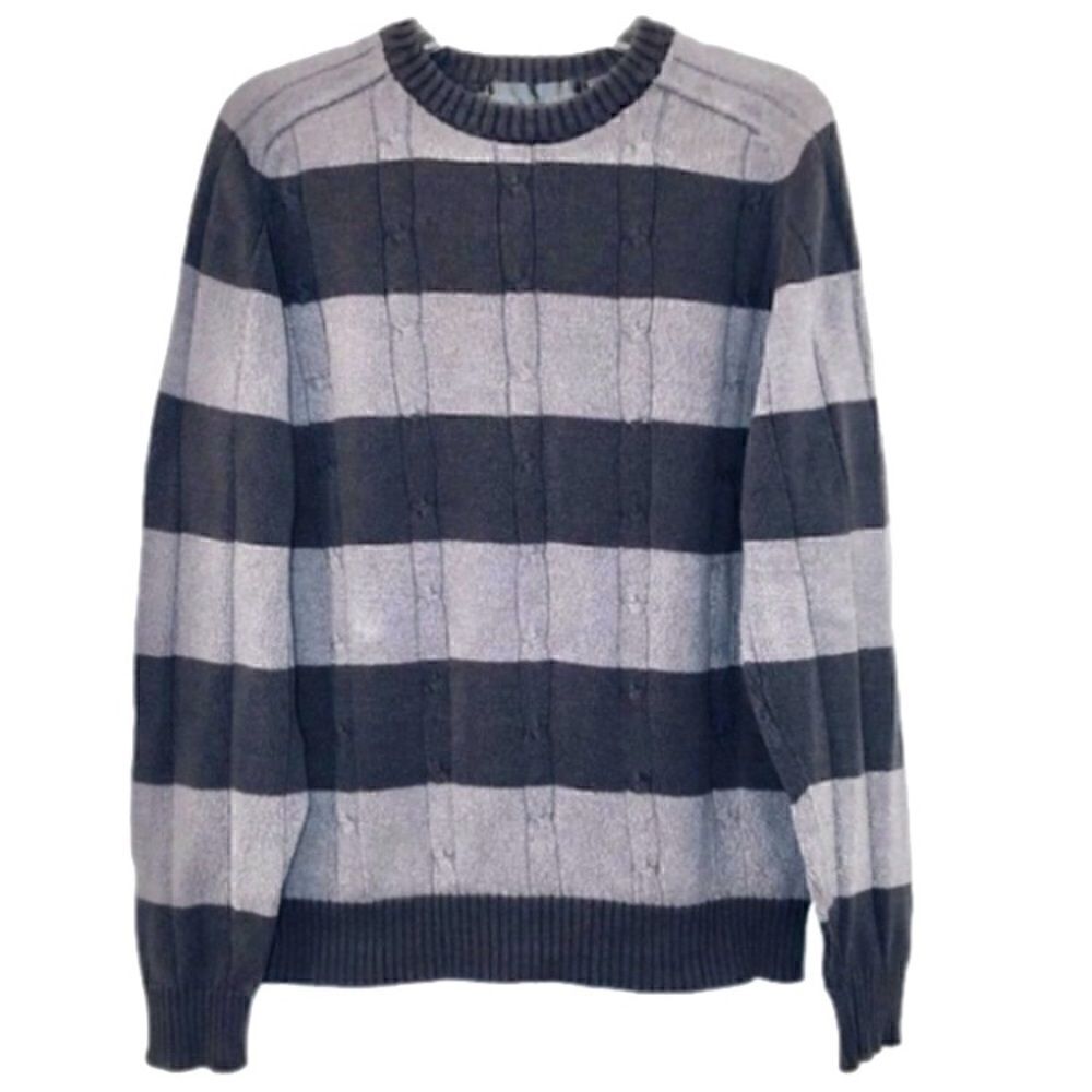 Oscar de la Renta Striped Cable Knit Sweater in Grey Men’s Large